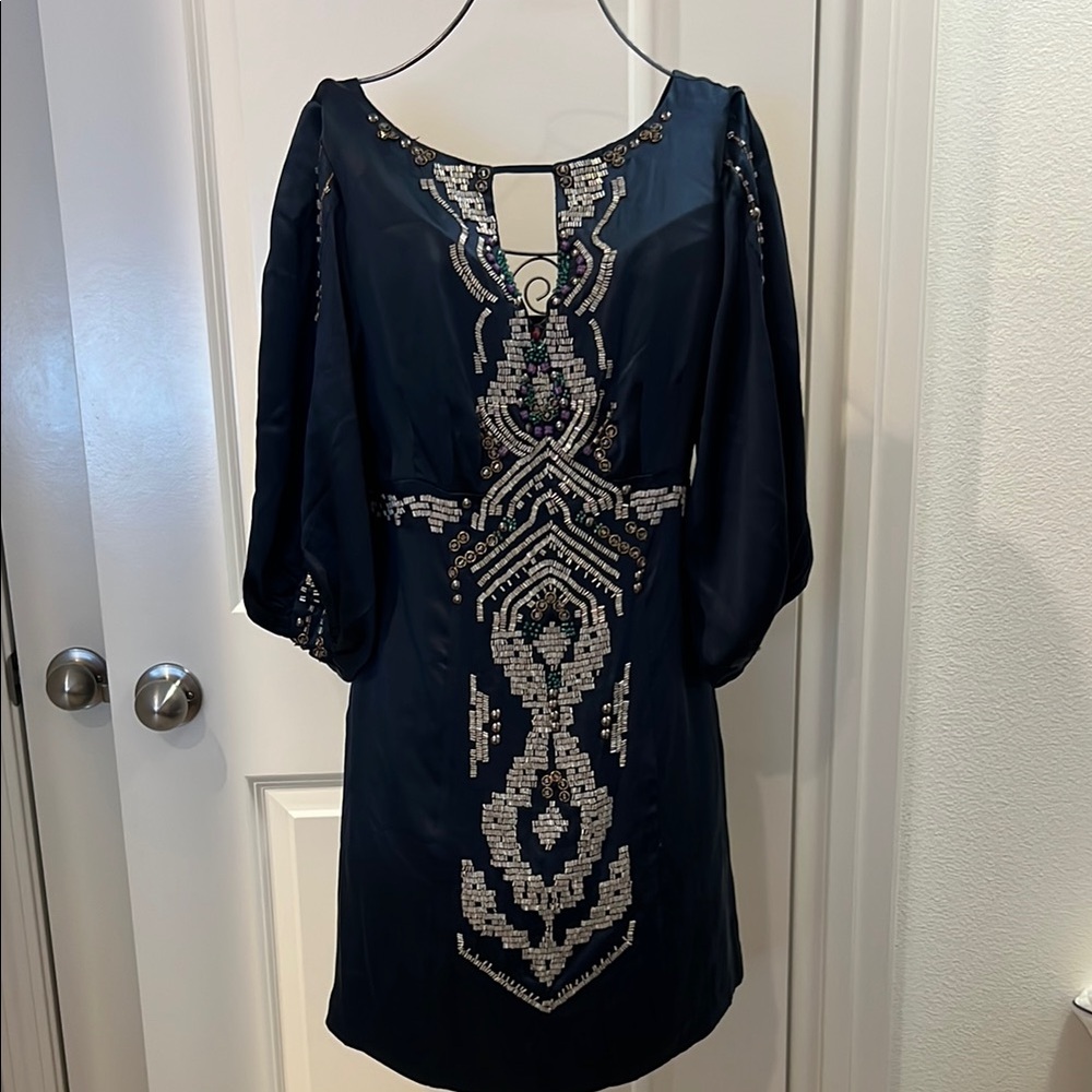 Elegant Navy Embellished Dress